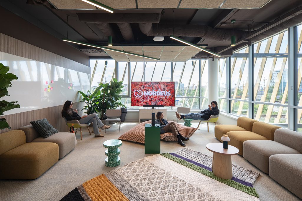 brainstorming room with lounge chairs Nordeus workspace interior