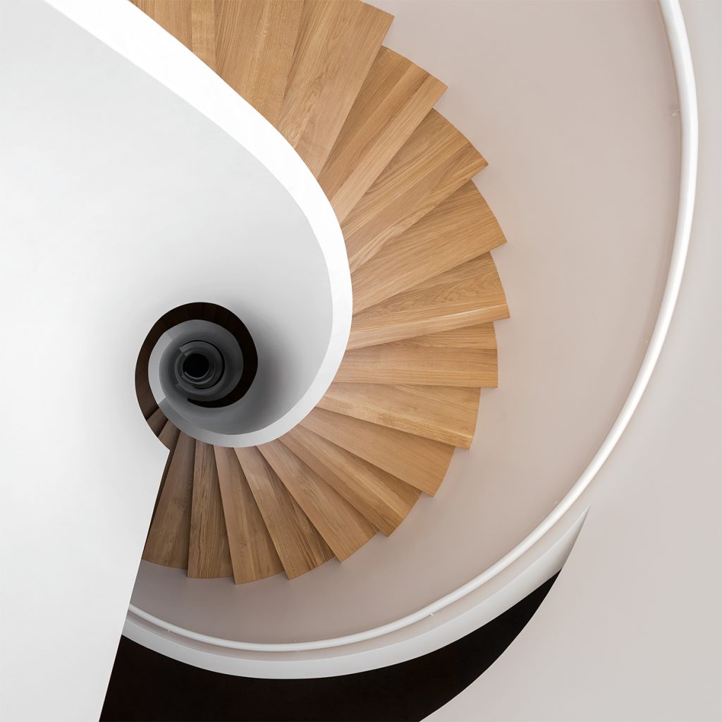 spiral staircase connecting floors